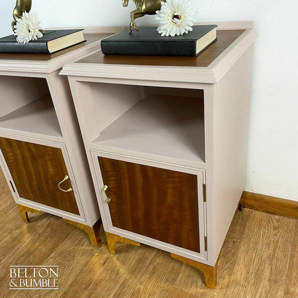 Matching Bedside Cabinet Set in Pink and Mahogany-Belton & Butler