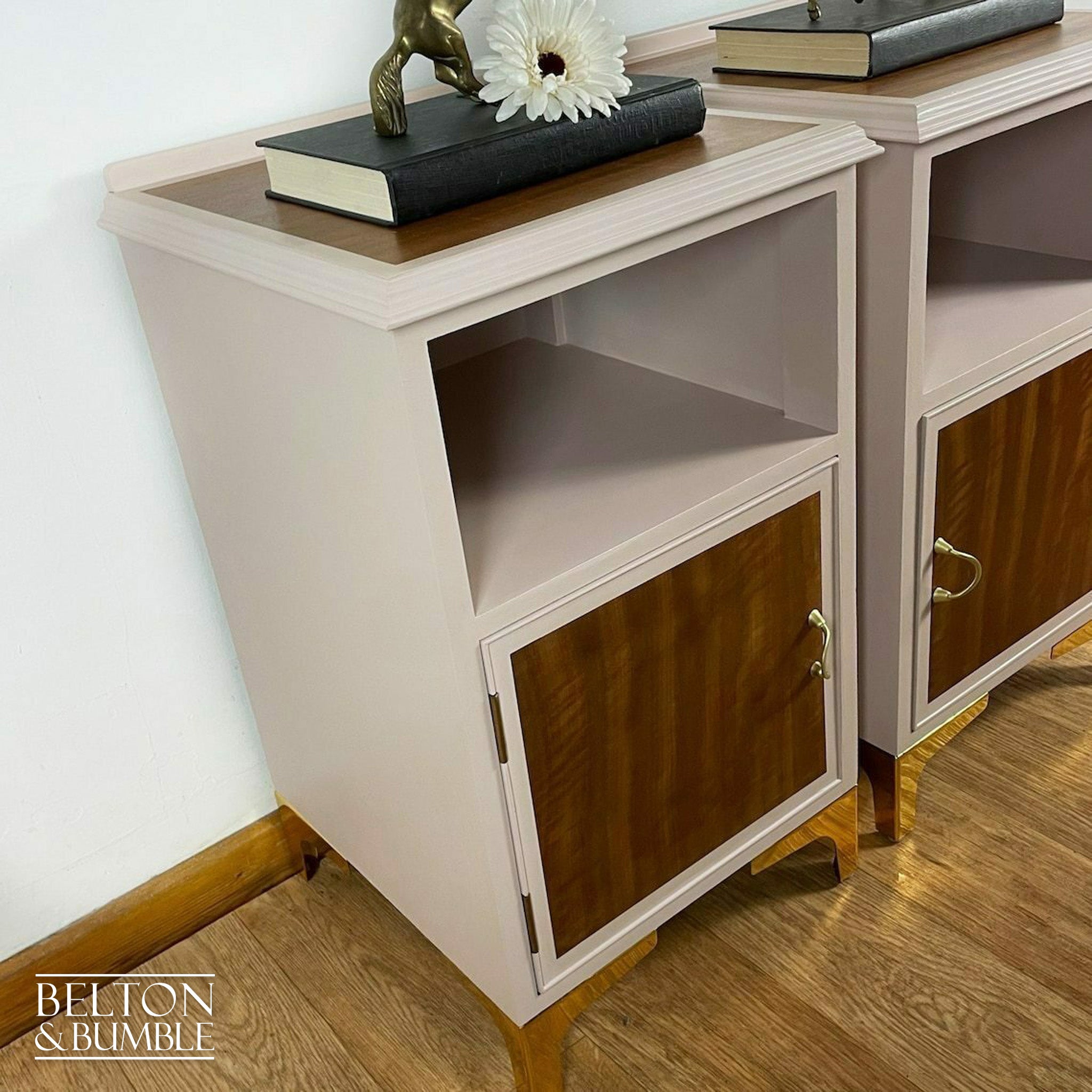 Matching Bedside Cabinet Set in Pink and Mahogany-Belton & Bumble