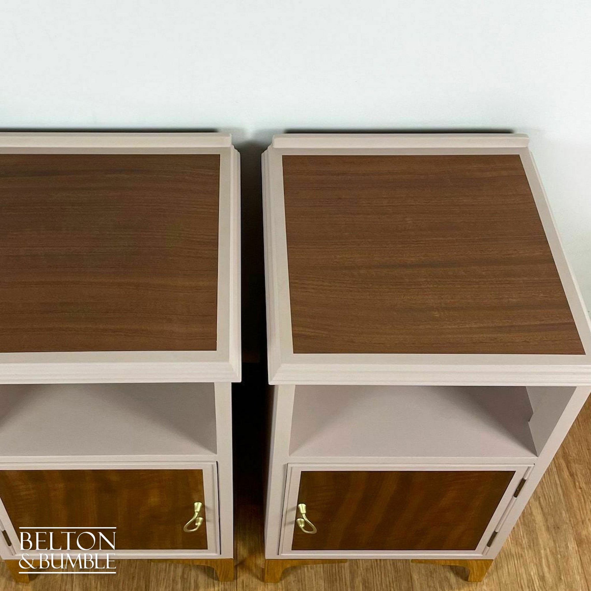 Matching Bedside Cabinet Set in Pink and Mahogany-Belton & Bumble