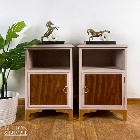 Matching Bedside Cabinet Set in Pink and Mahogany-Belton & Butler