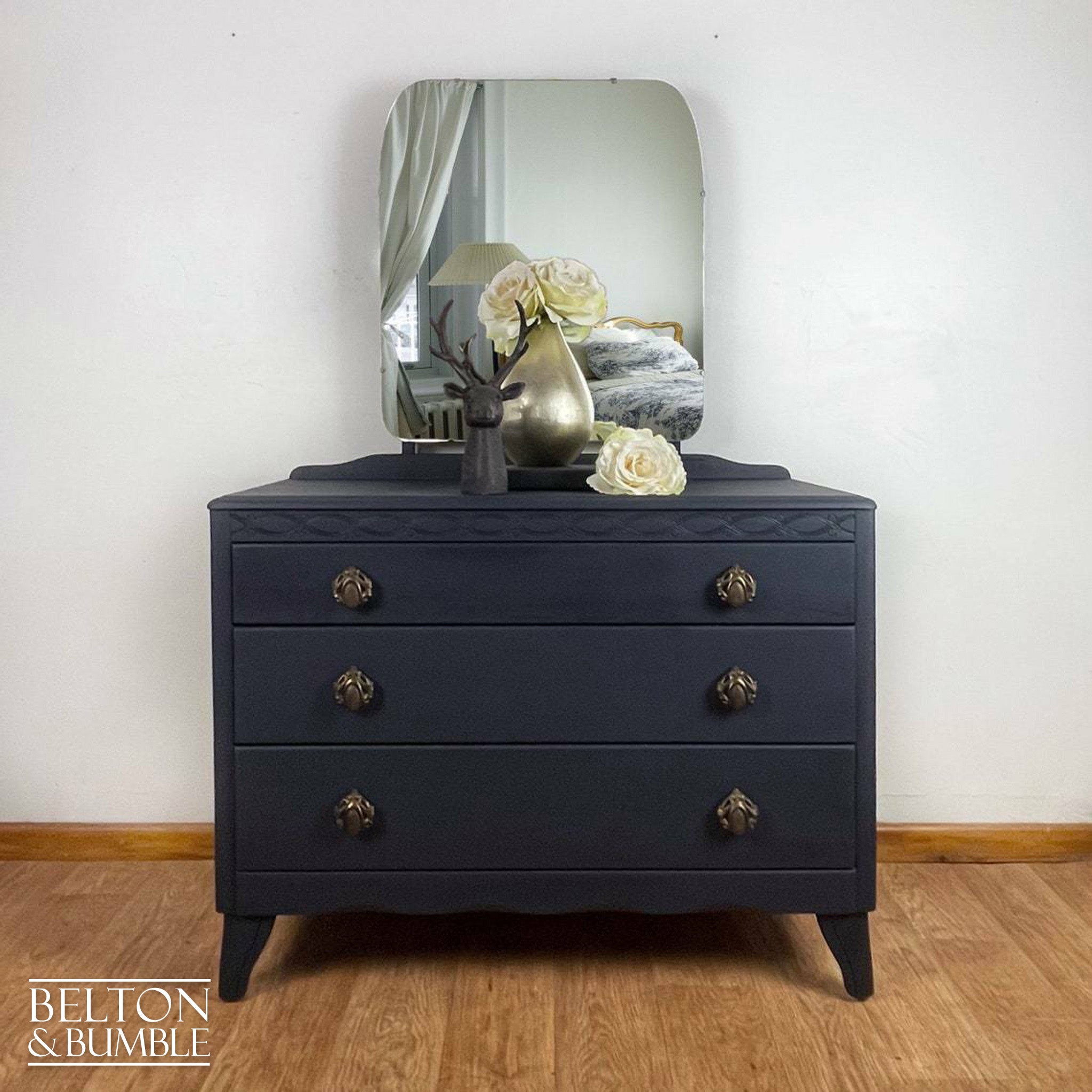 Navy Blue Dressing Table Drawer Set with Mirror by Lebus-Belton & Bumble