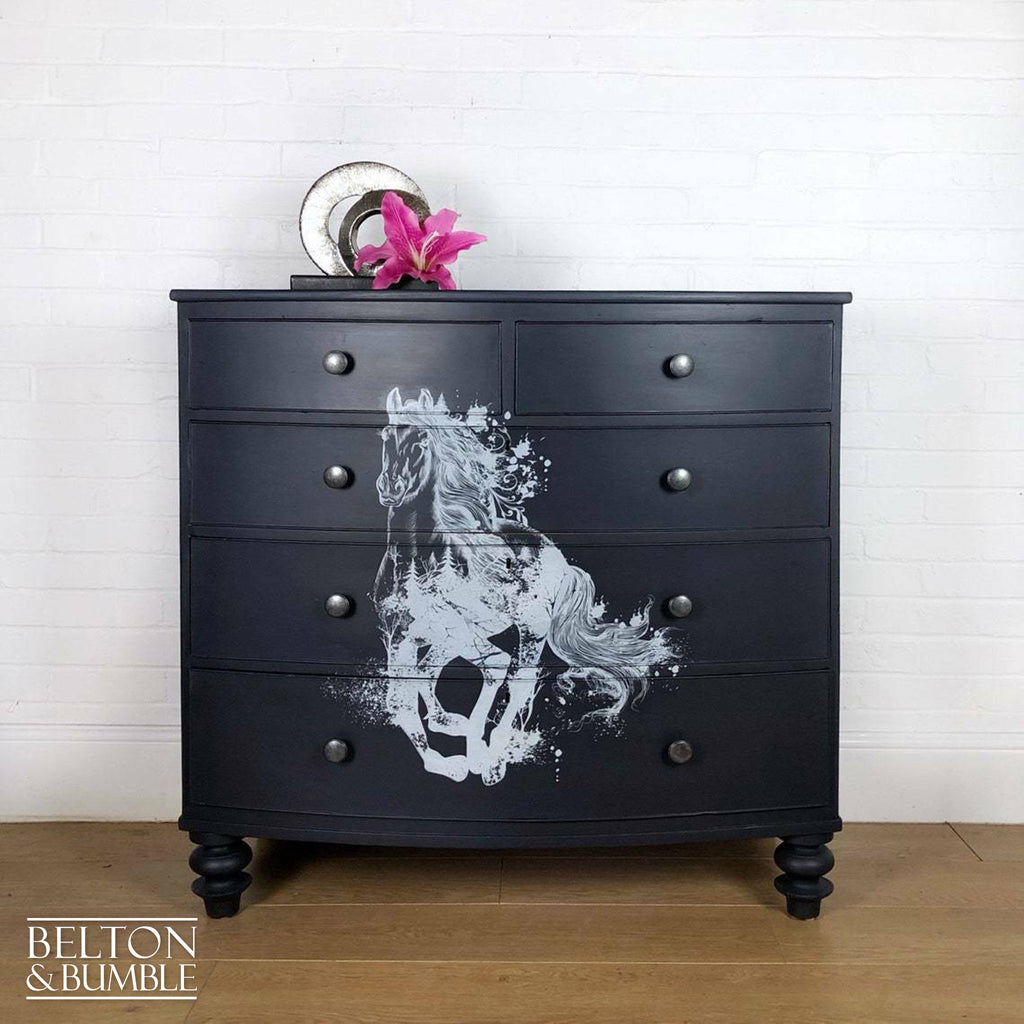 Navy Blue Rustic Bow Fronted Chest of Drawers-Belton & Bumble