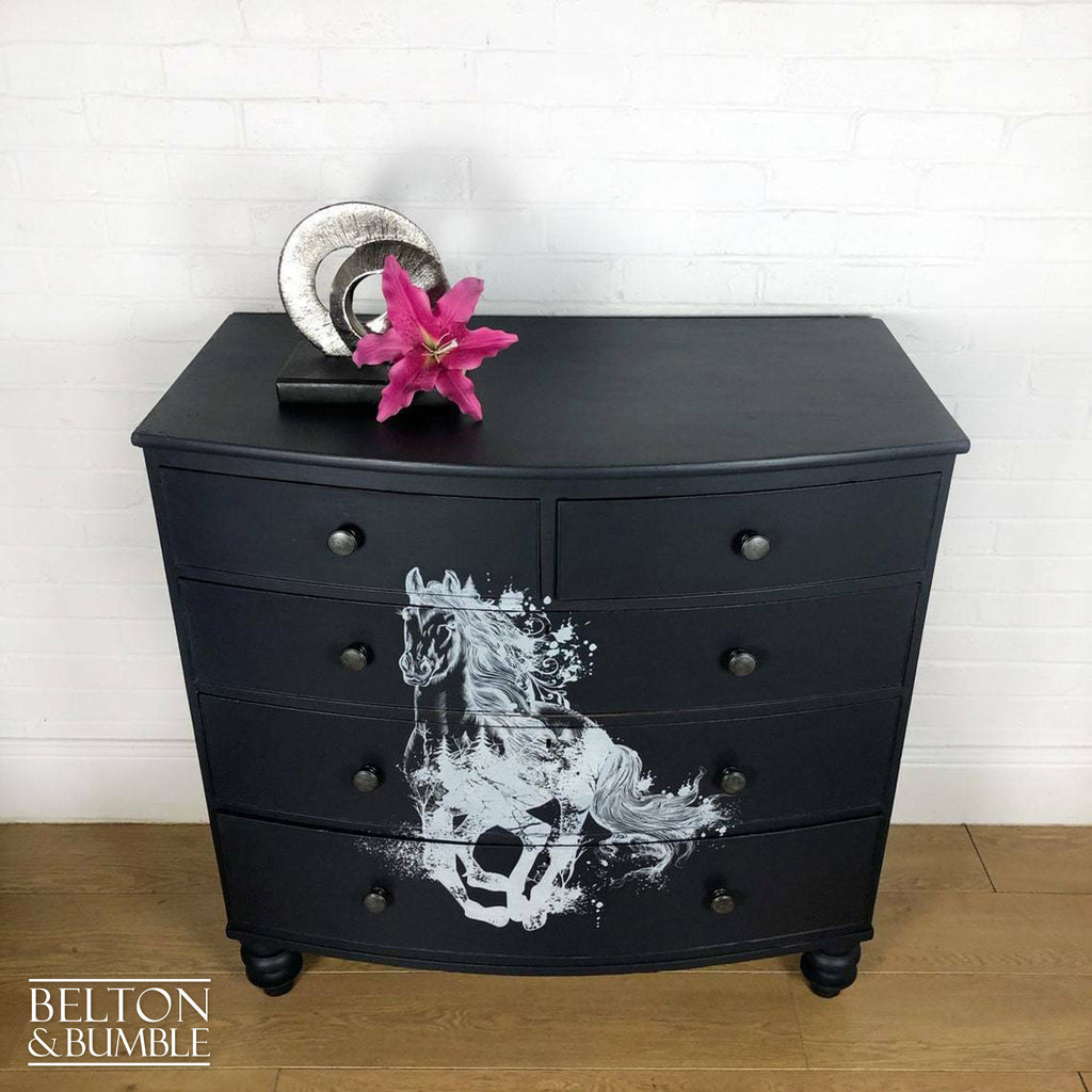 Navy Blue Rustic Bow Fronted Chest of Drawers-Belton & Bumble