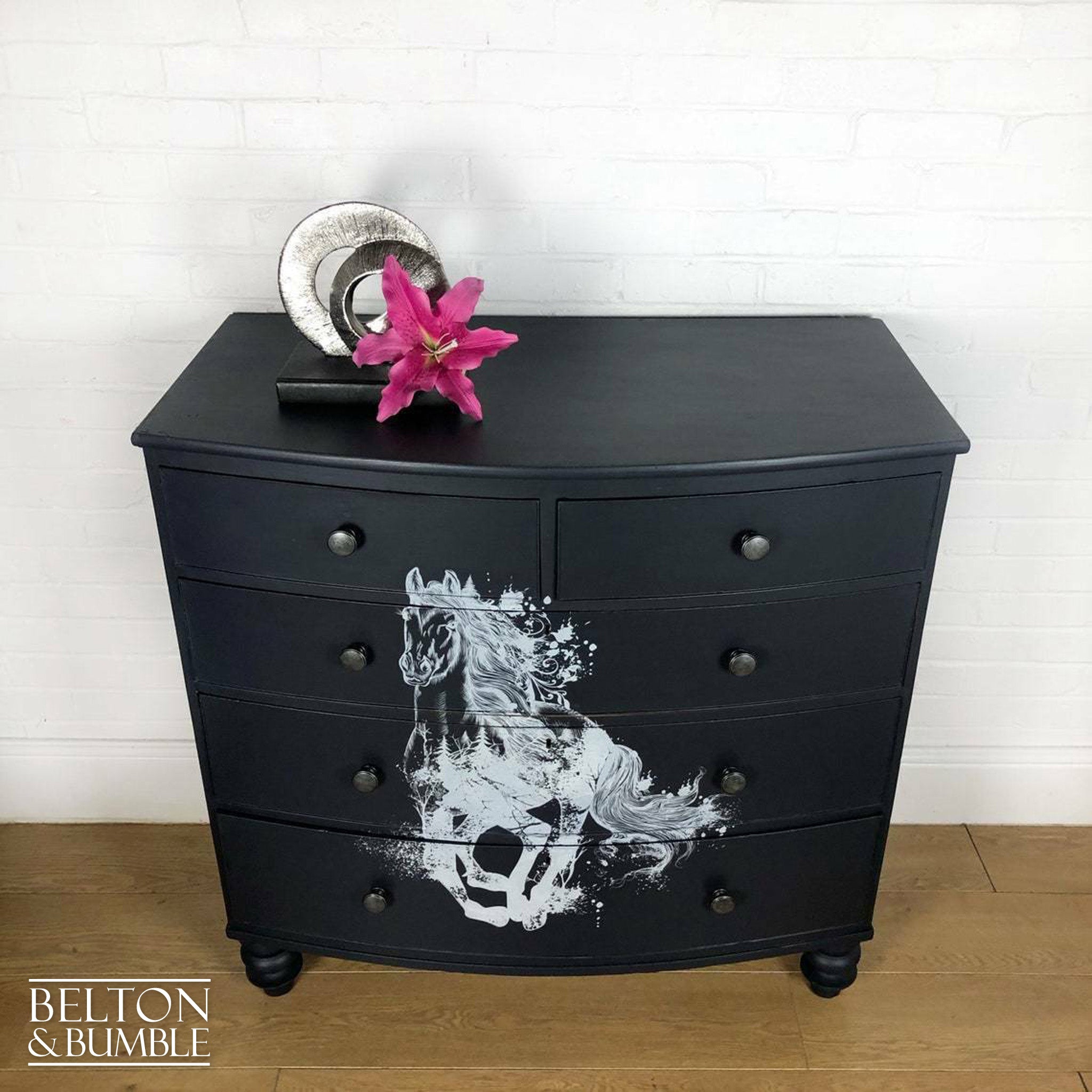 Navy Blue Rustic Bow Fronted Chest of Drawers-Belton & Bumble