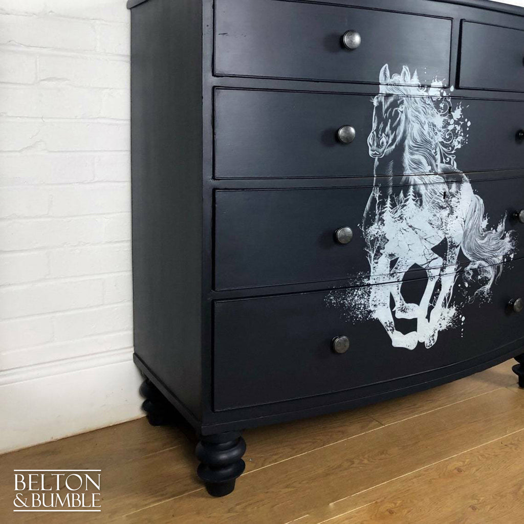 Navy Blue Rustic Bow Fronted Chest of Drawers-Belton & Bumble