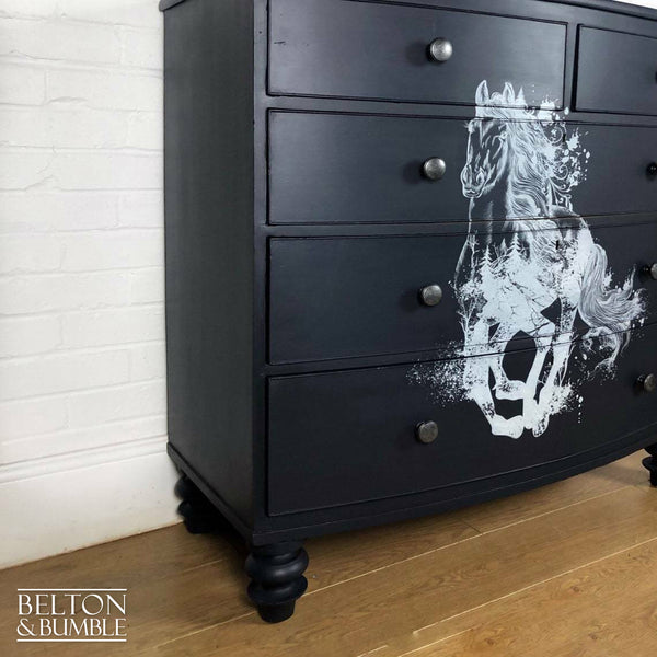 Navy Blue Rustic Bow Fronted Chest of Drawers-Belton & Butler