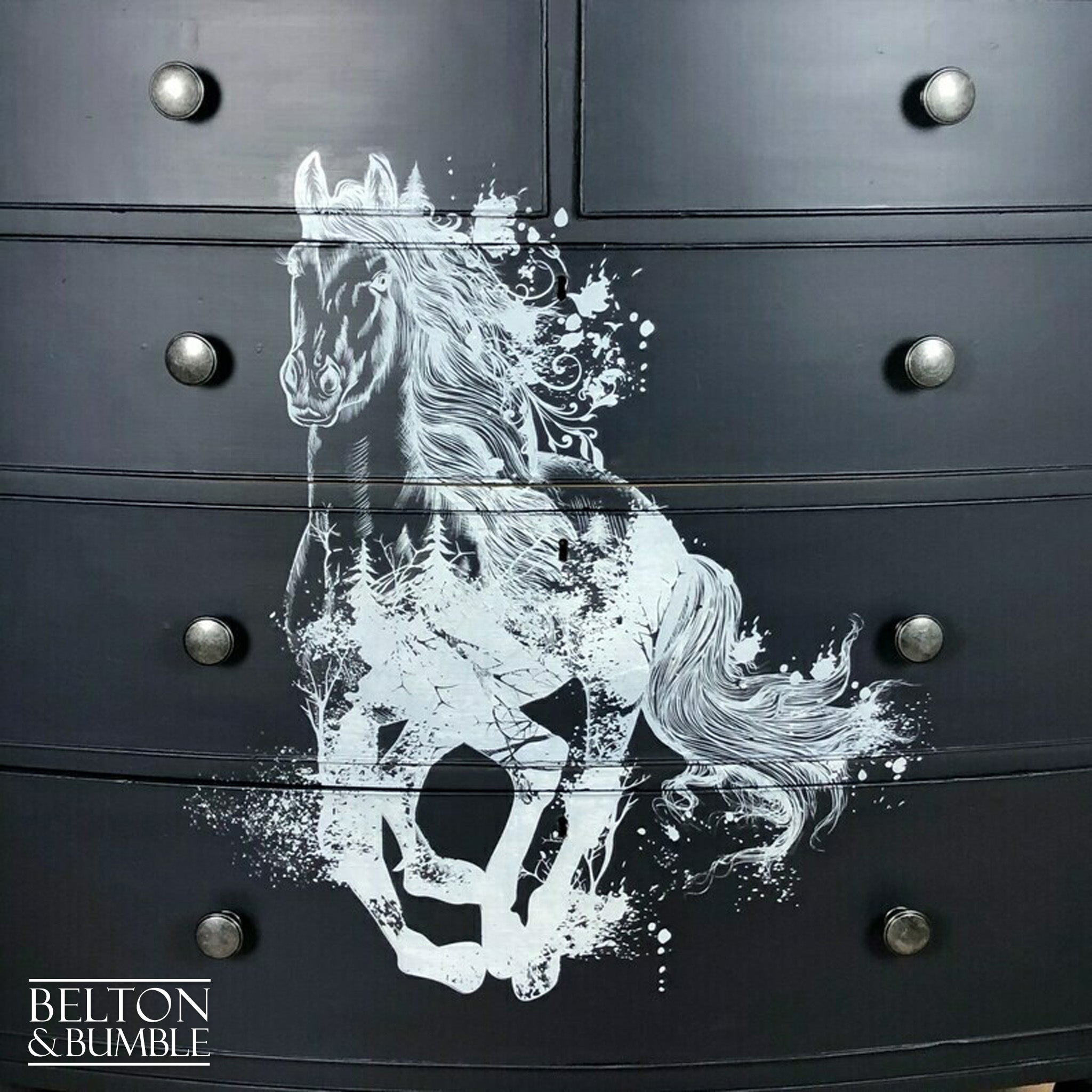 Navy Blue Rustic Bow Fronted Chest of Drawers-Belton & Bumble