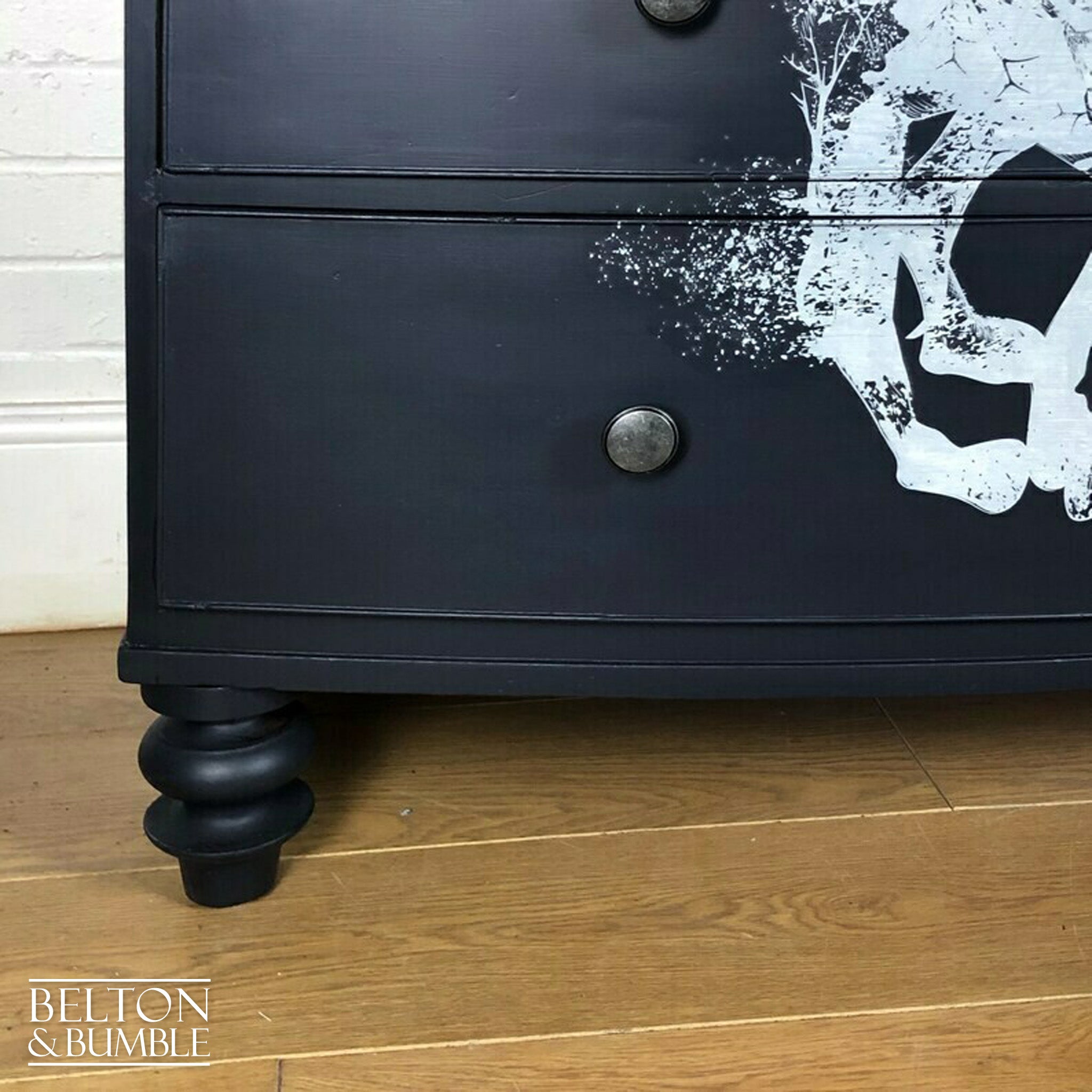 Navy Blue Rustic Bow Fronted Chest of Drawers-Belton & Bumble