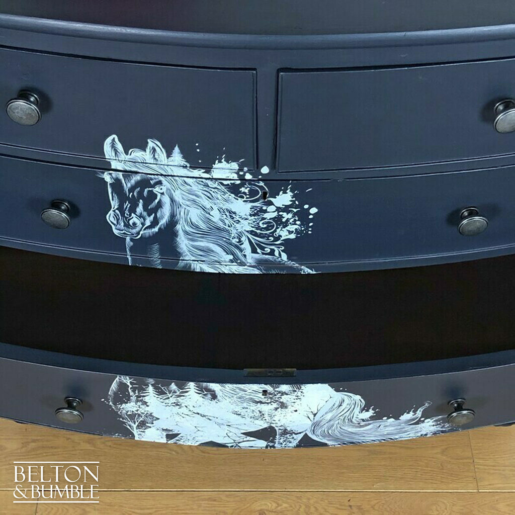 Navy Blue Rustic Bow Fronted Chest of Drawers-Belton & Bumble