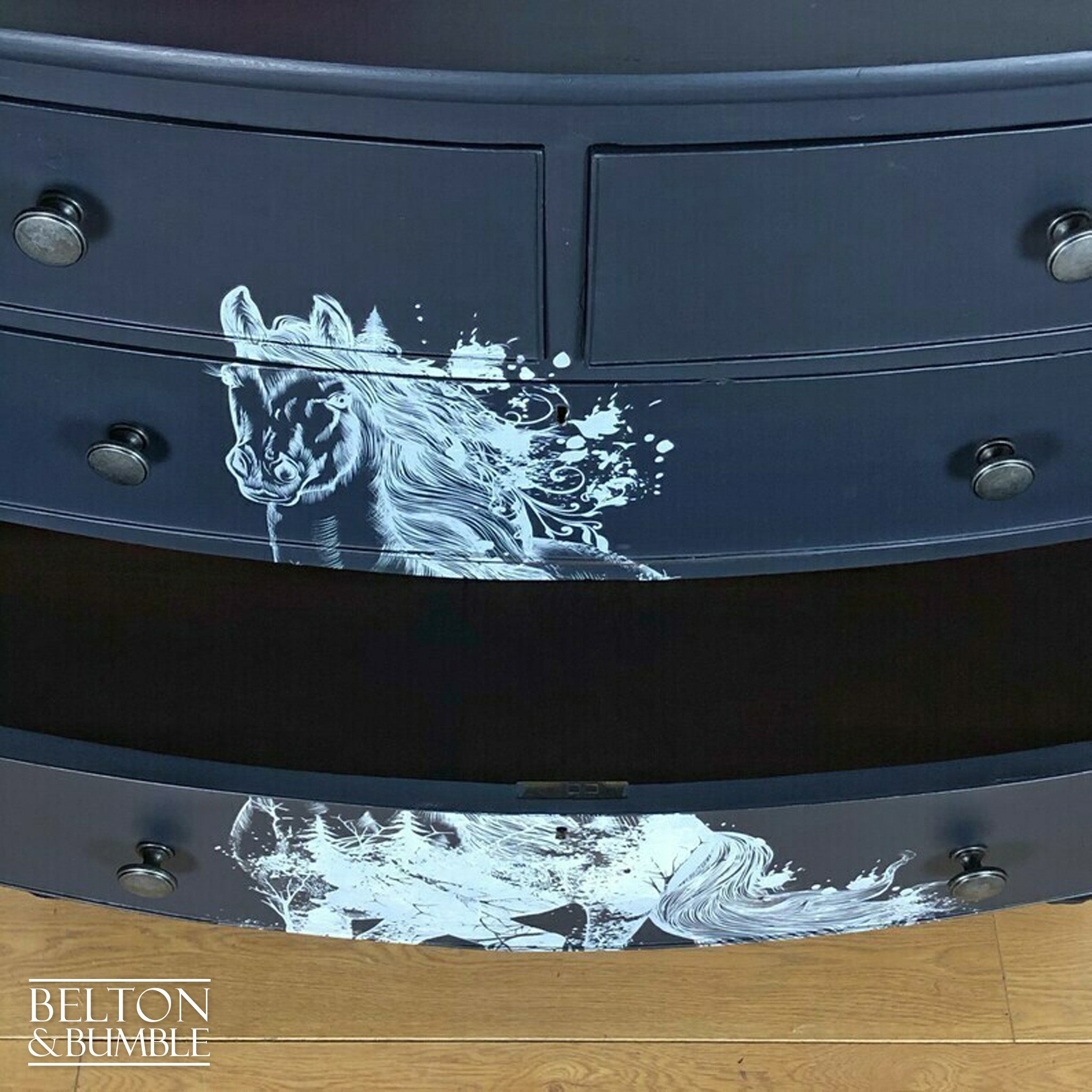 Navy Blue Rustic Bow Fronted Chest of Drawers-Belton & Bumble