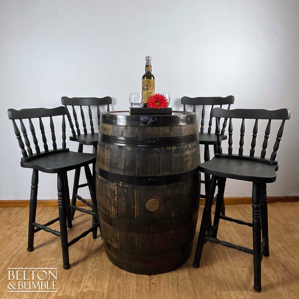Oak Whisky Barrel Table and Four Stool Bar Set-Belton & Bumble