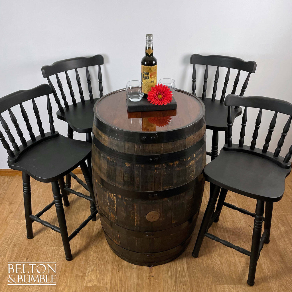 Oak Whisky Barrel Table and Four Stool Bar Set-Belton & Bumble