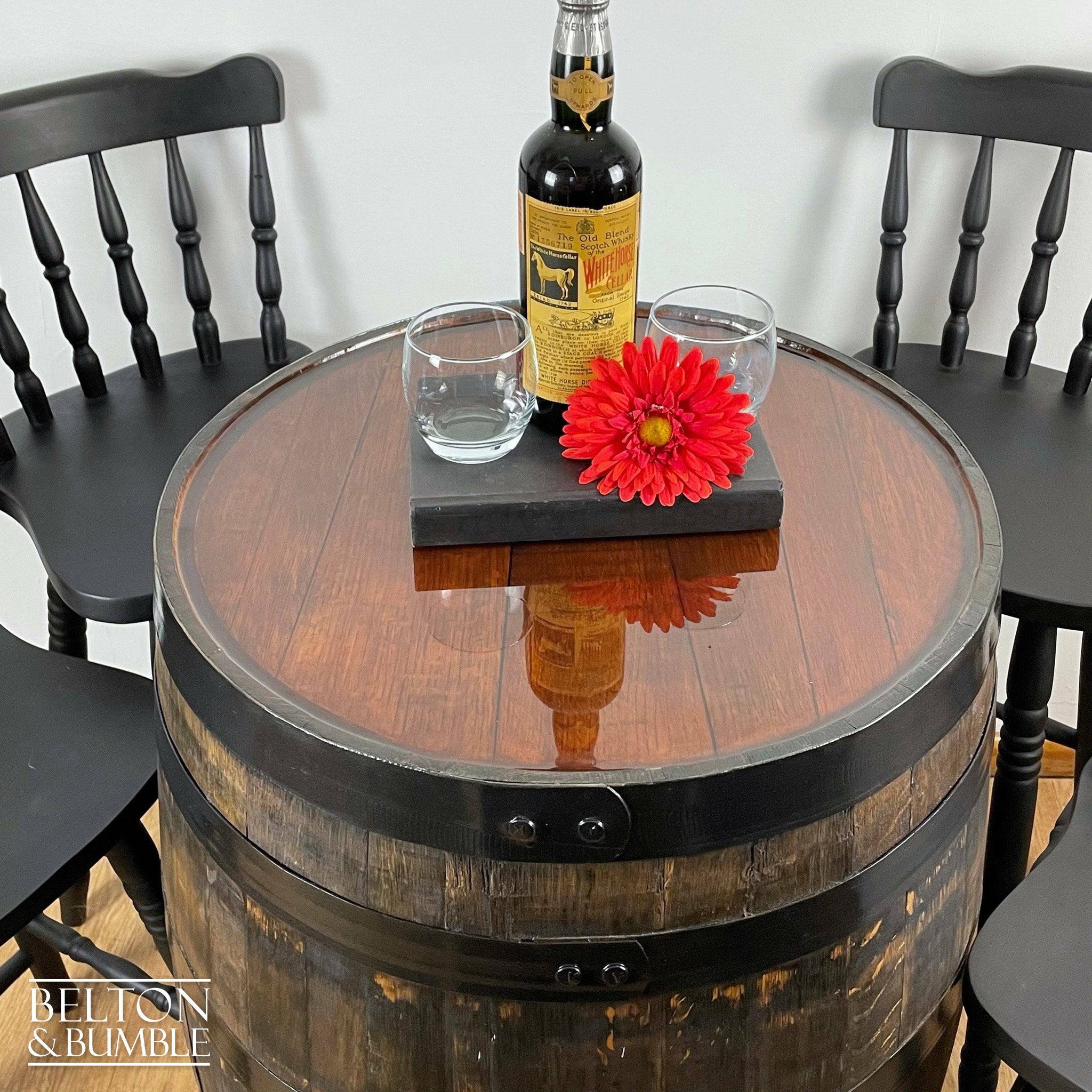 Oak Whisky Barrel Table and Four Stool Bar Set-Belton & Bumble