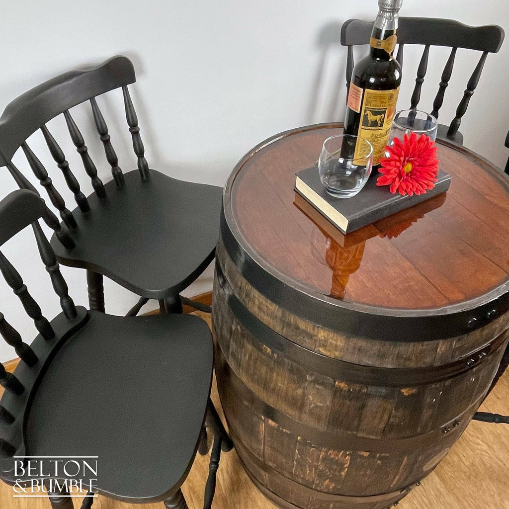 Oak Whisky Barrel Table and Four Stool Bar Set-Belton & Bumble