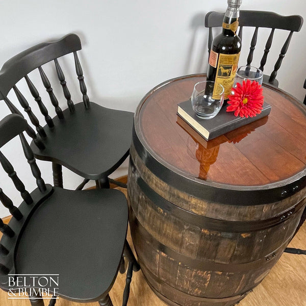 Oak Whisky Barrel Table and Four Stool Bar Set-Belton & Butler