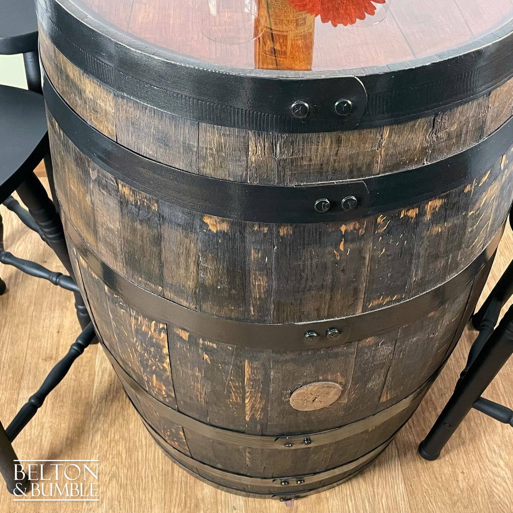 Oak Whisky Barrel Table and Four Stool Bar Set-Belton & Bumble