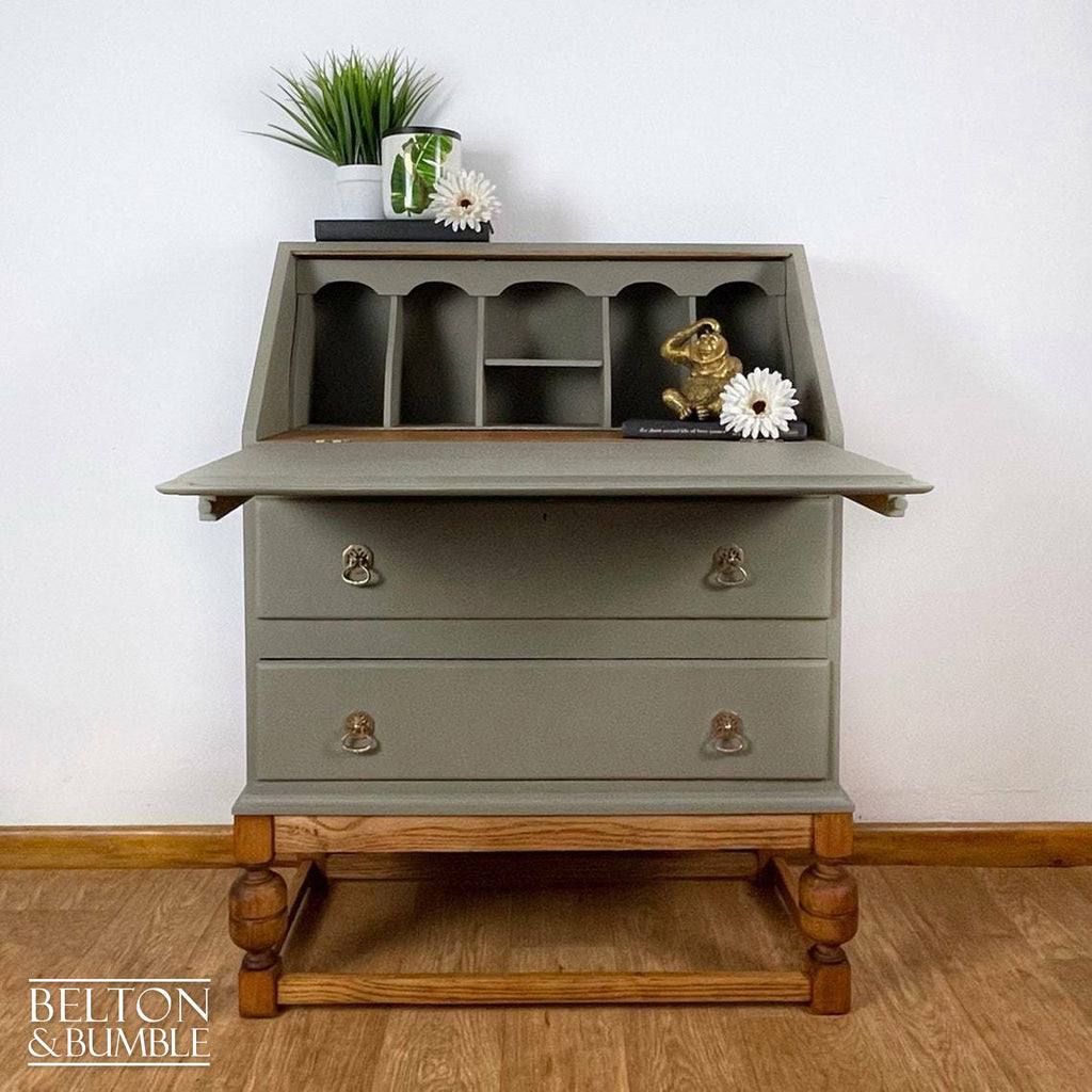 Oak Writing Desk Bureau in Green Grey-Belton & Bumble