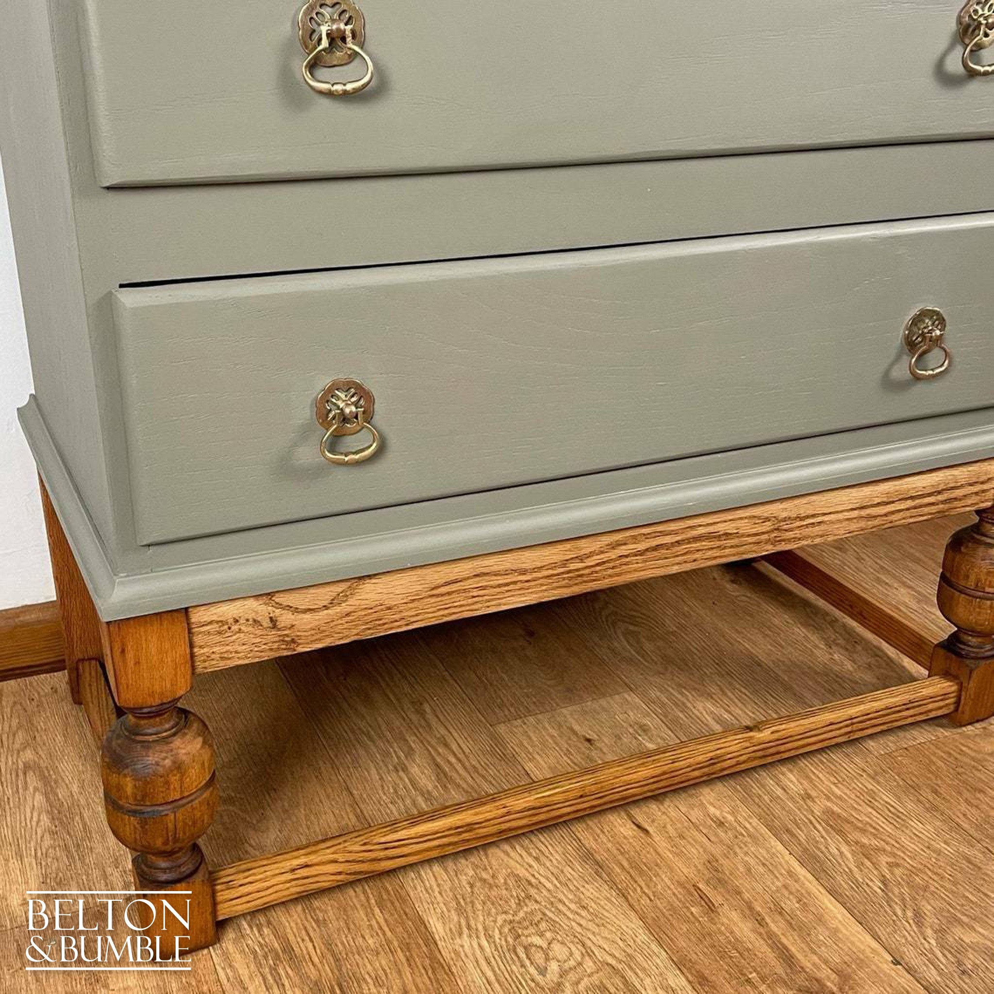 Oak Writing Desk Bureau in Green Grey-Belton & Bumble