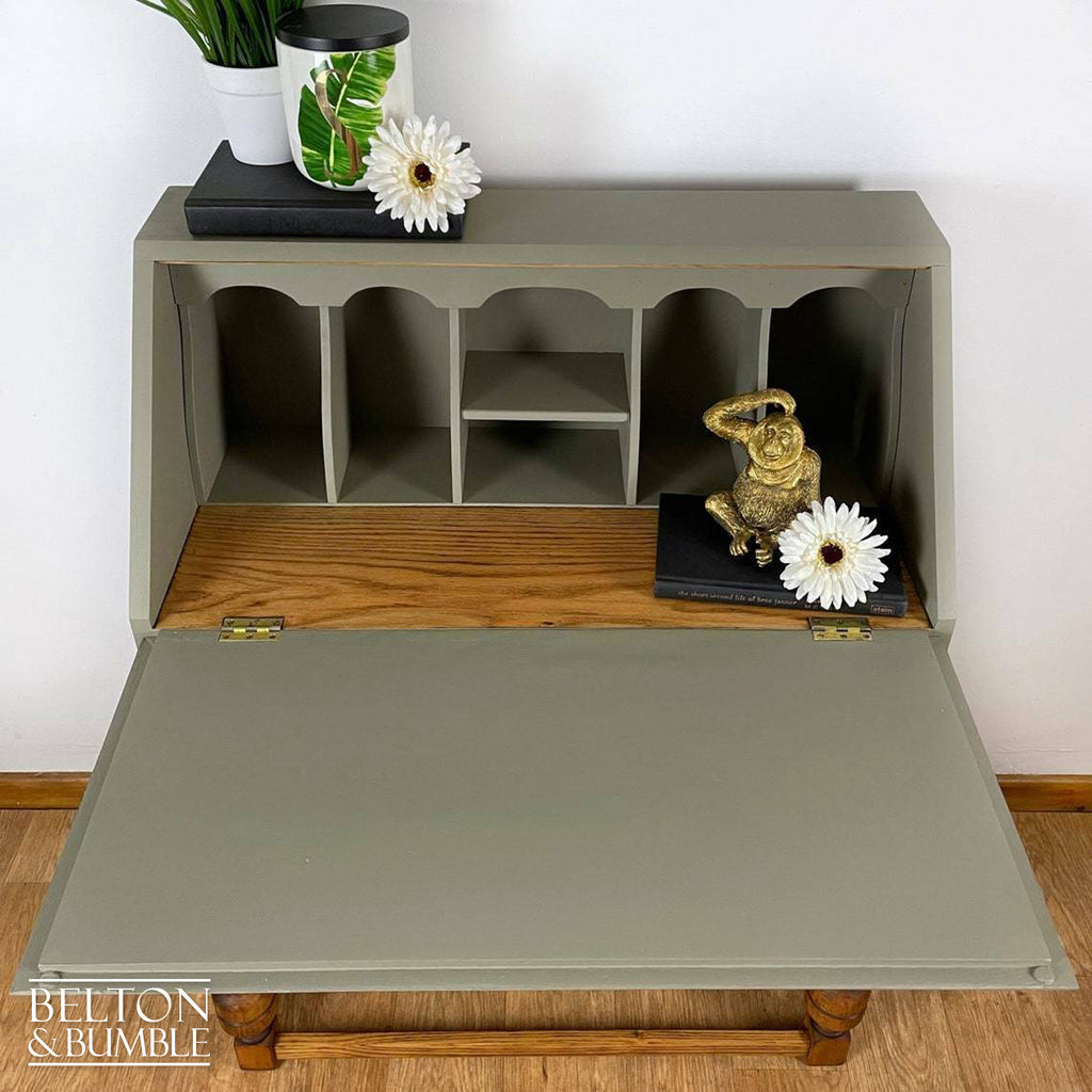 Oak Writing Desk Bureau in Green Grey-Belton & Bumble