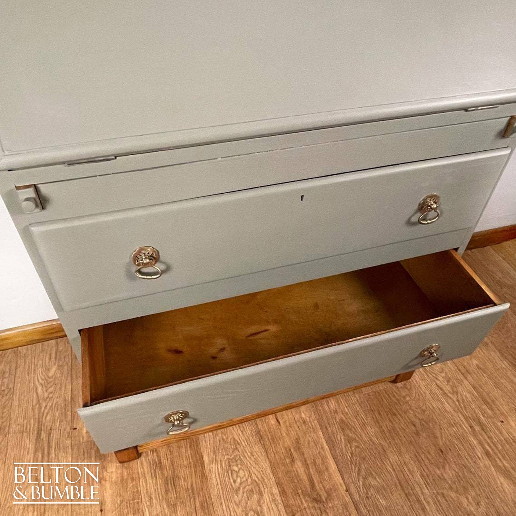 Oak Writing Desk Bureau in Green Grey-Belton & Bumble