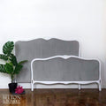 Ornate French Double Bed in White and Grey Velvet-Belton & Bumble