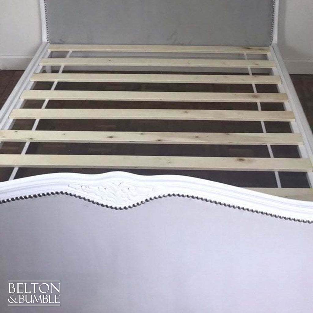 Ornate French Double Bed in White and Grey Velvet-Belton & Bumble