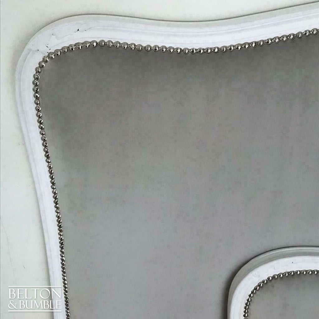 Ornate French Double Bed in White and Grey Velvet-Belton & Bumble