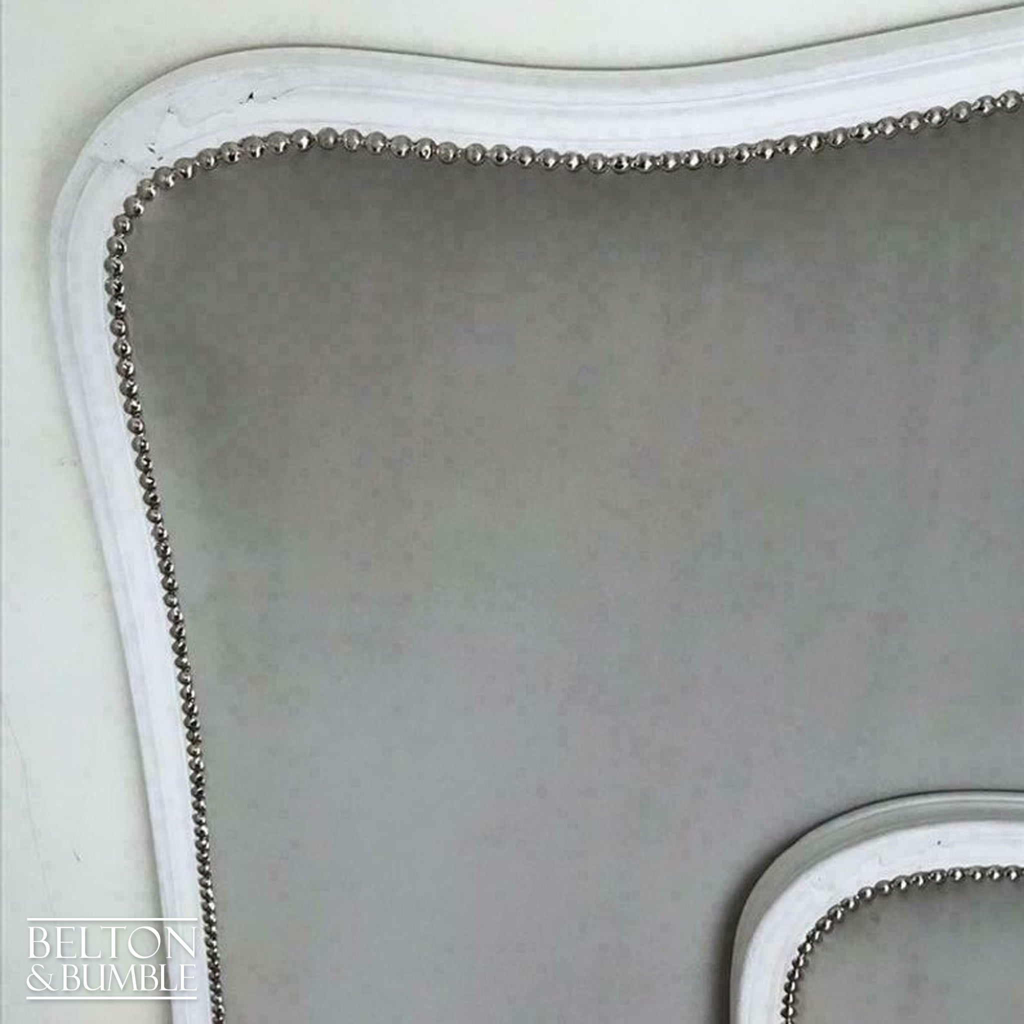 Ornate French Double Bed in White and Grey Velvet-Belton & Bumble
