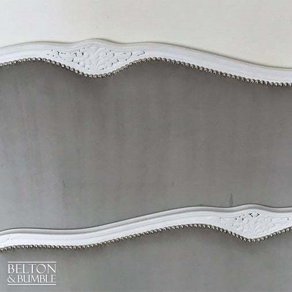 Ornate French Double Bed in White and Grey Velvet-Belton & Bumble