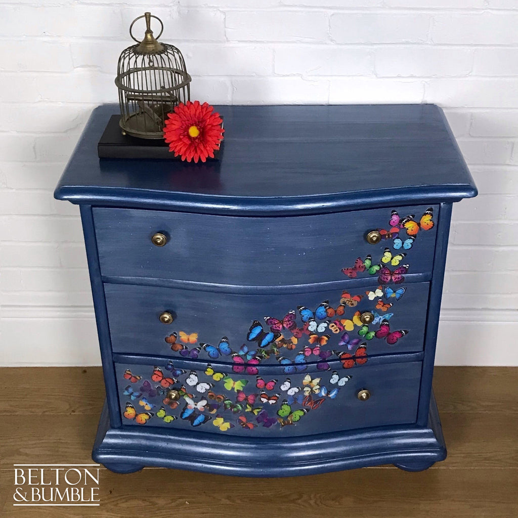 Petite Pearl Blue Butterfly Bow Fronted Chest of Drawers-Belton & Bumble