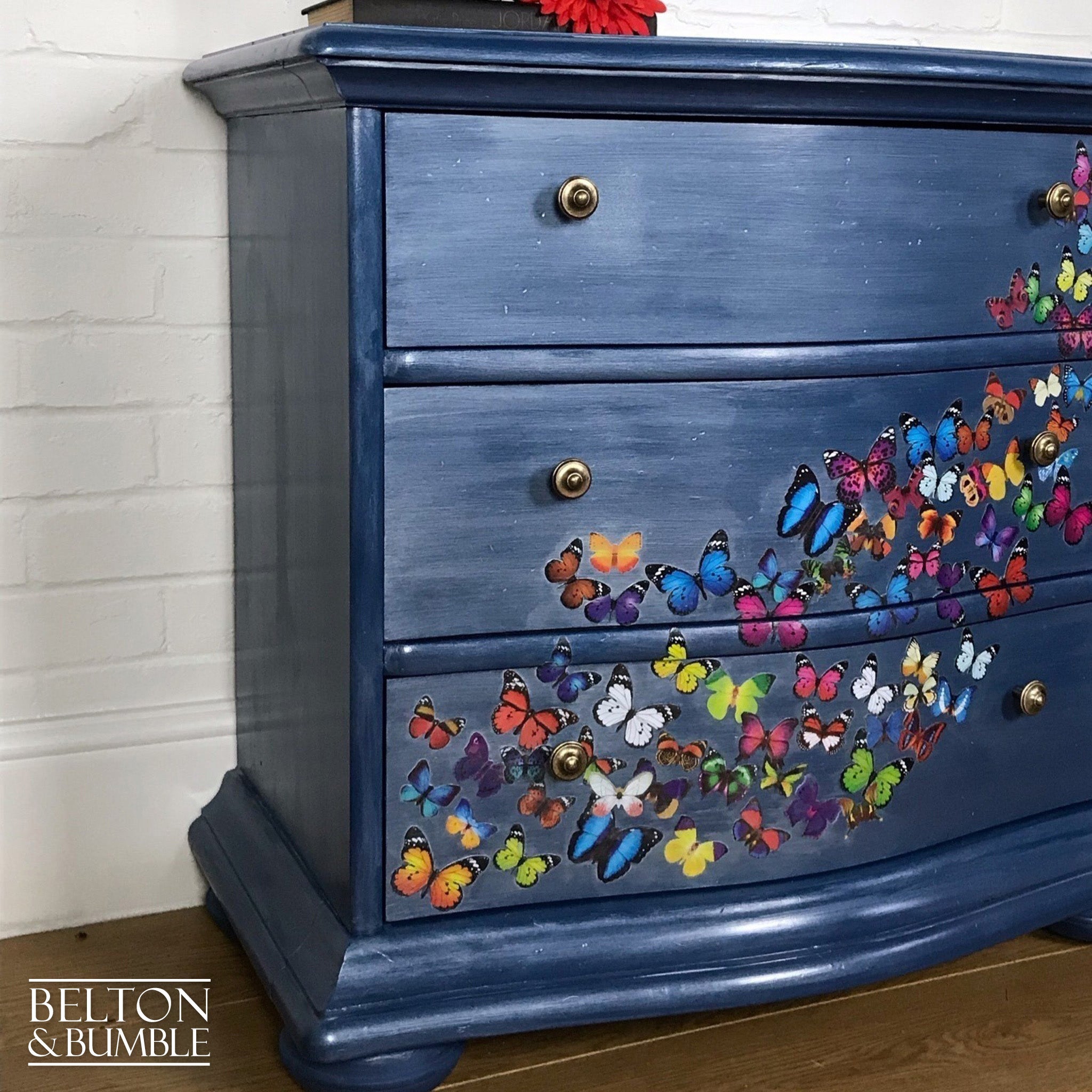 Petite Pearl Blue Butterfly Bow Fronted Chest of Drawers-Belton & Bumble