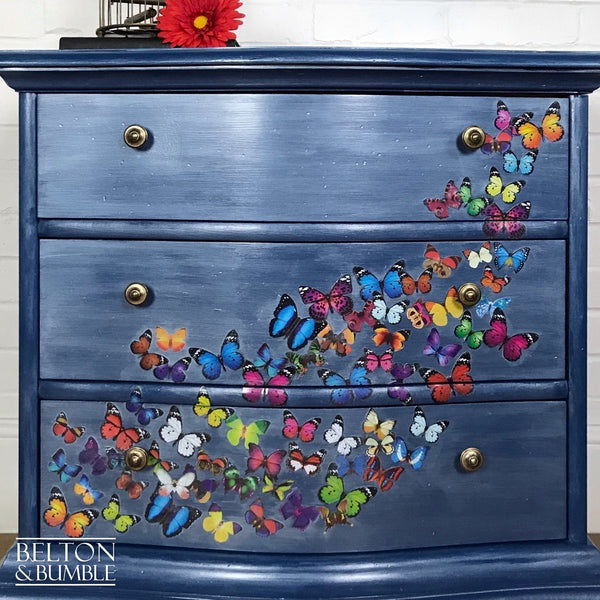 Petite Pearl Blue Butterfly Bow Fronted Chest of Drawers-Belton & Butler
