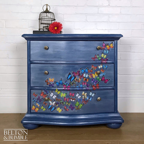 Petite Pearl Blue Butterfly Bow Fronted Chest of Drawers-Belton & Butler
