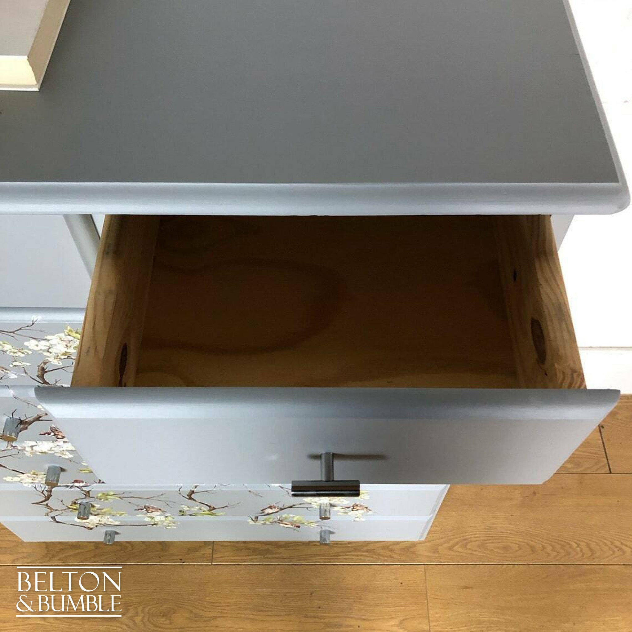 Pine Chest of Drawers in Grey with Bird Print-Belton & Bumble