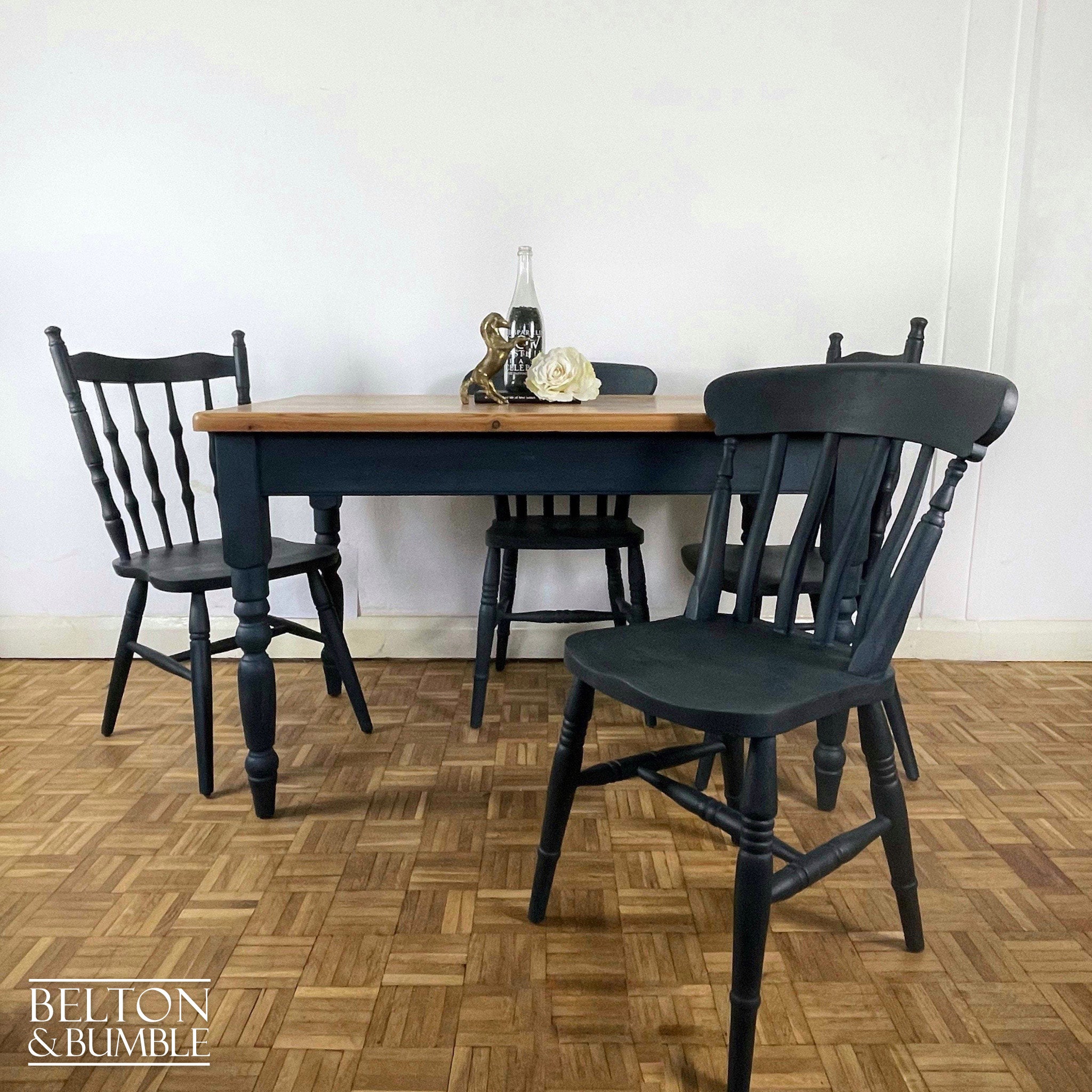 Pine Dining Table and Four Chair Set in Blue-Belton & Bumble