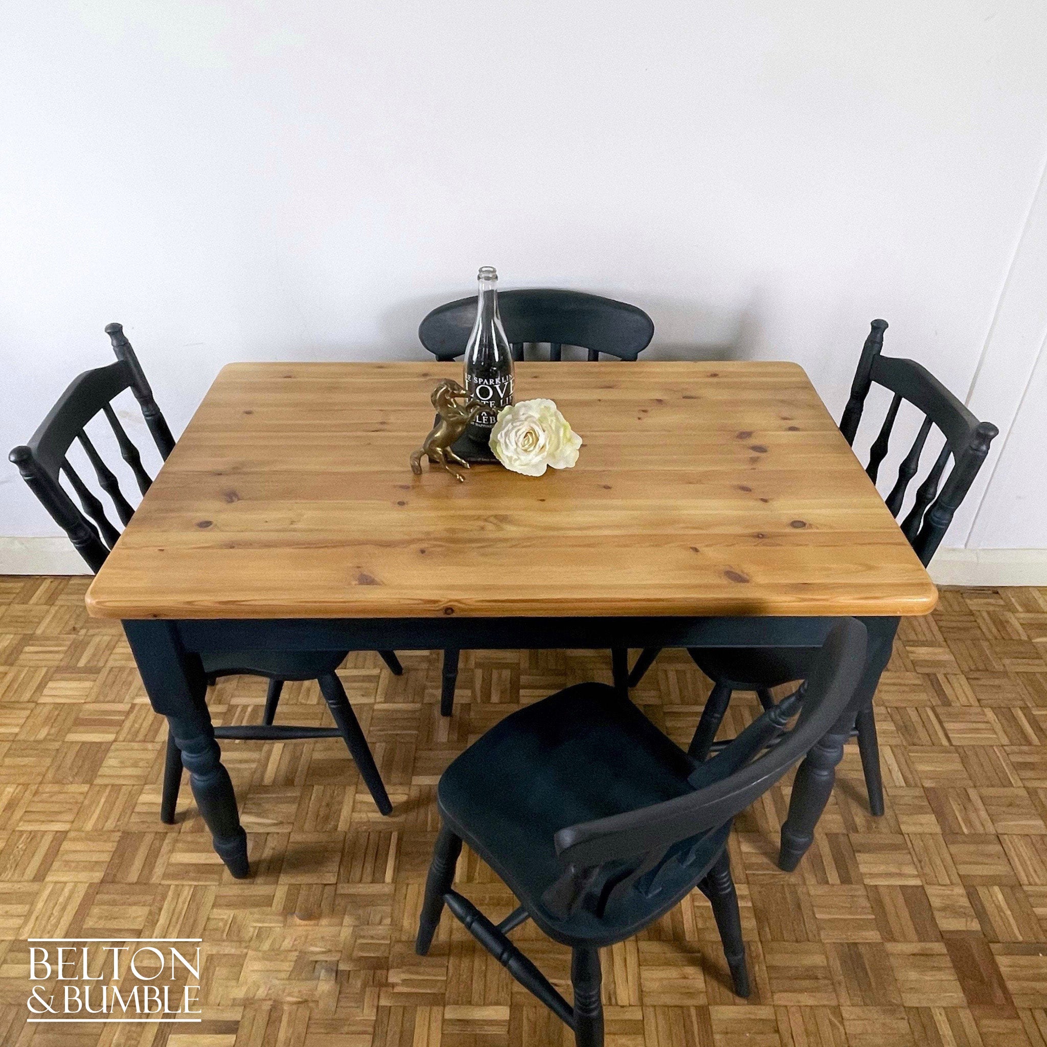 Pine Dining Table and Four Chair Set in Blue-Belton & Bumble