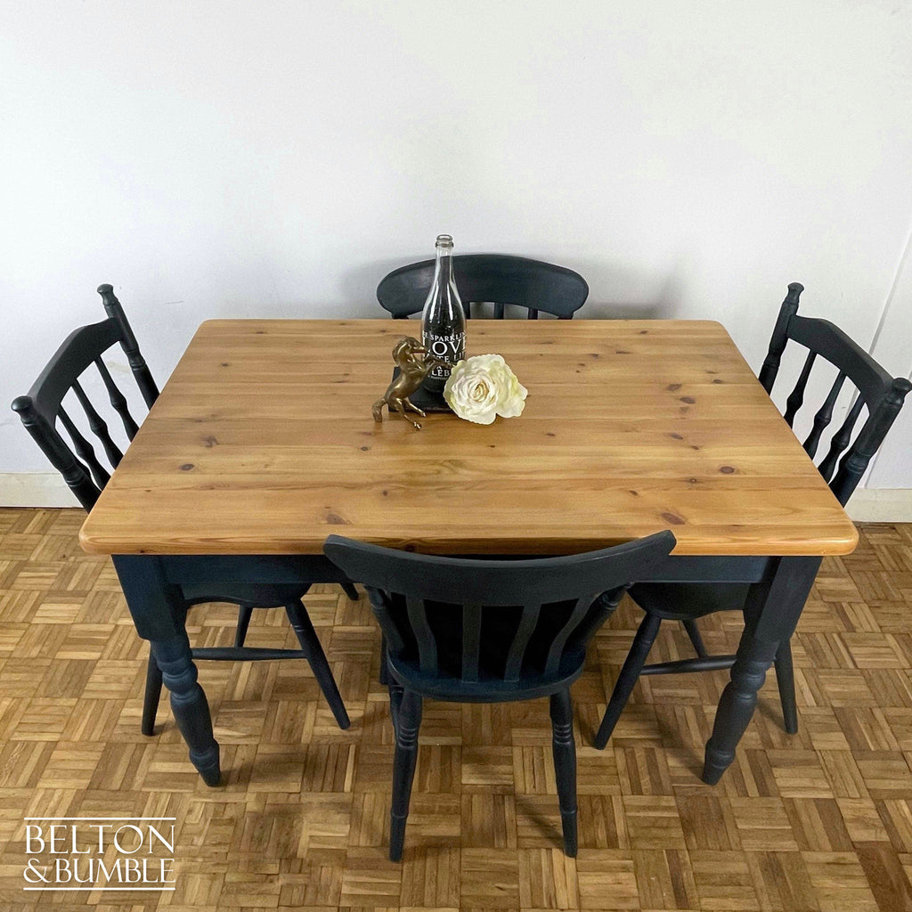 Pine Dining Table and Four Chair Set in Blue-Belton & Bumble