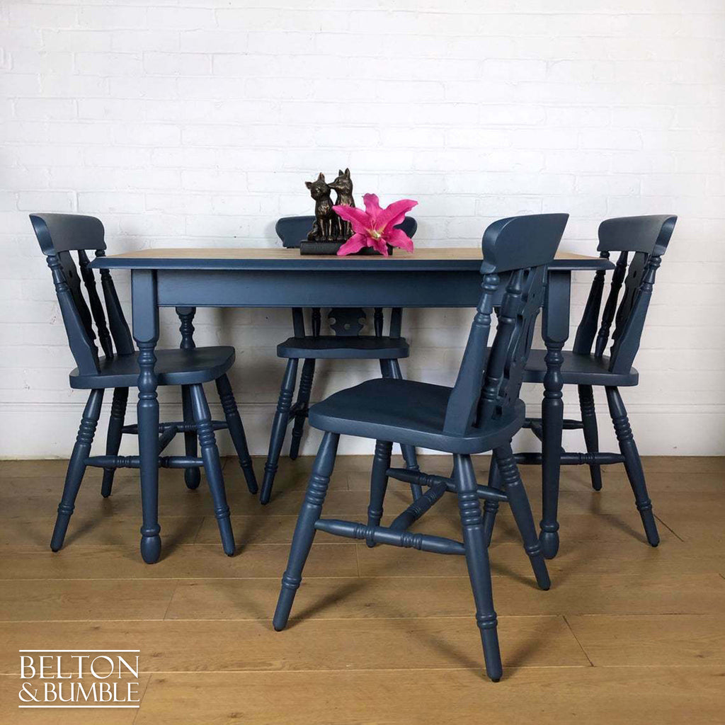 Pine Dining Table and Four Chair Set in Blue-Belton & Bumble