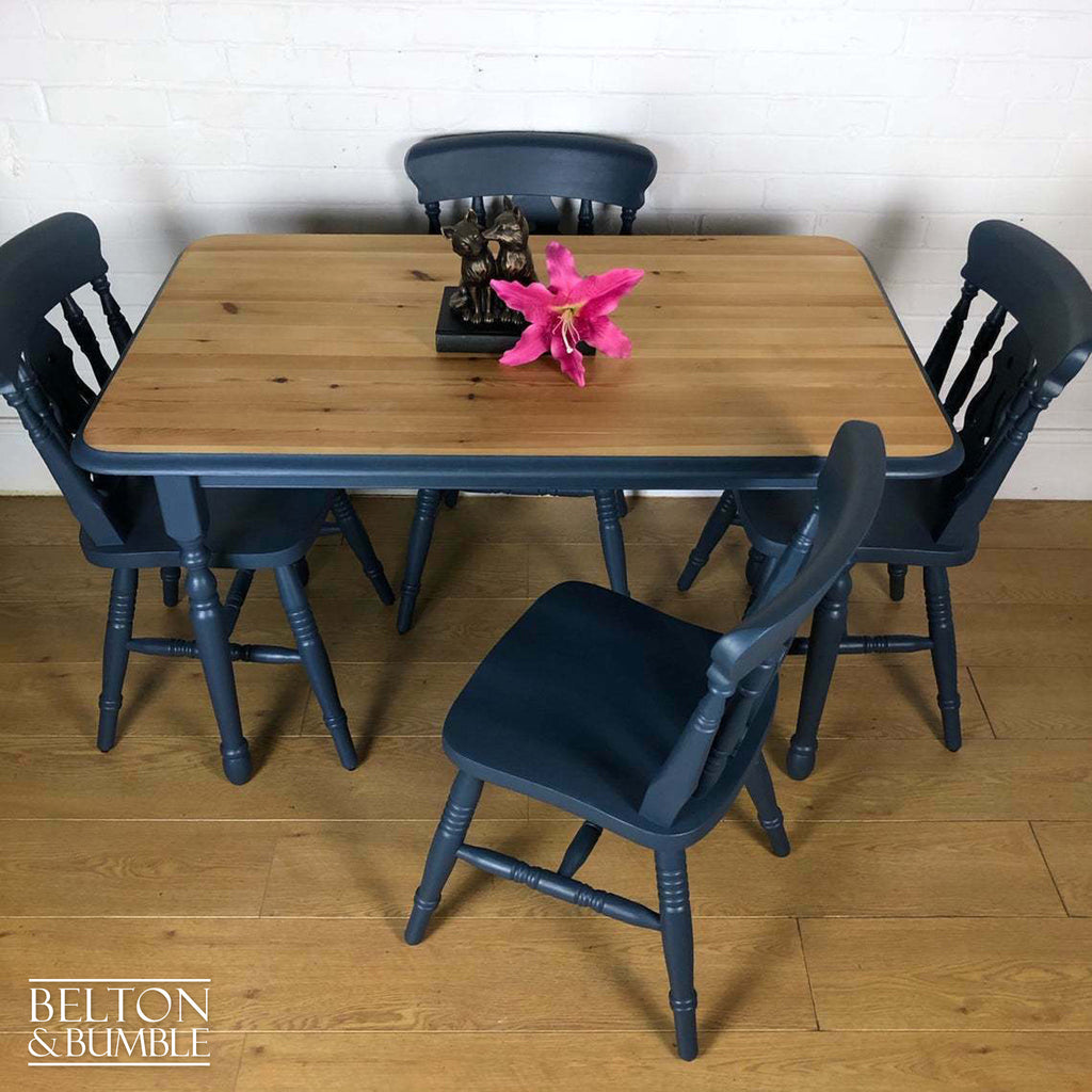 Pine Dining Table and Four Chair Set in Blue-Belton & Bumble