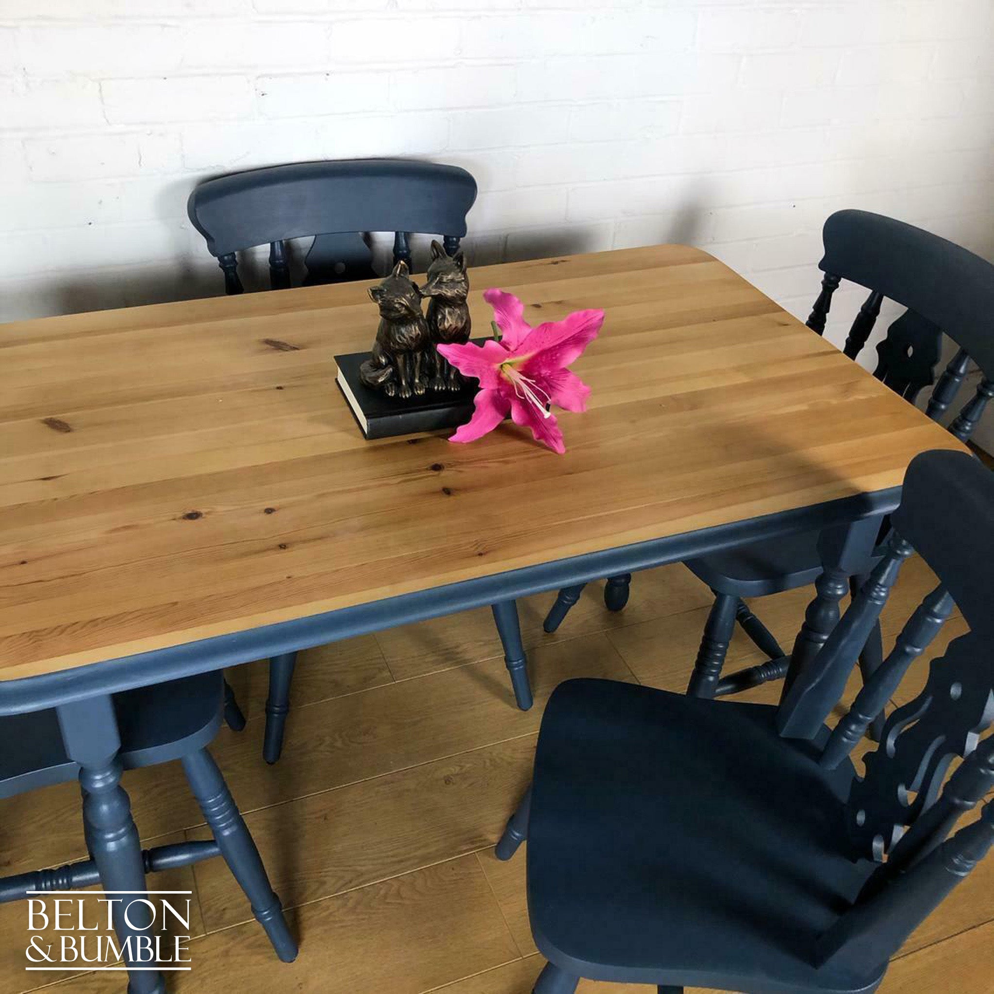 Pine Dining Table and Four Chair Set in Blue-Belton & Bumble