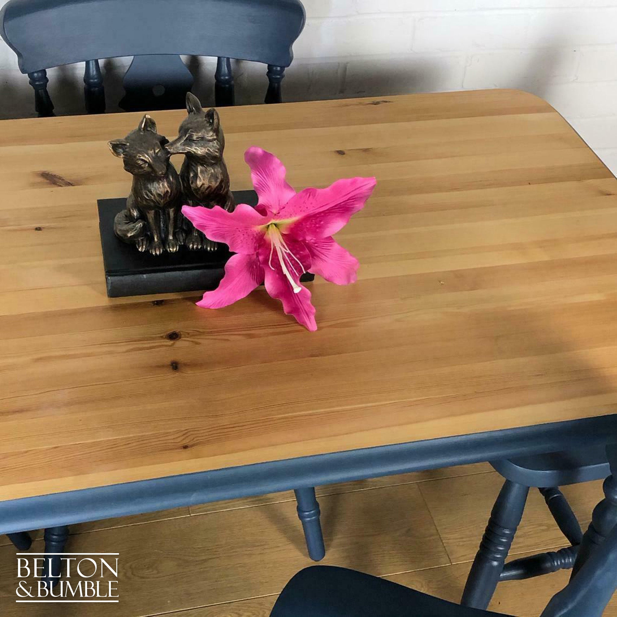 Pine Dining Table and Four Chair Set in Blue-Belton & Bumble