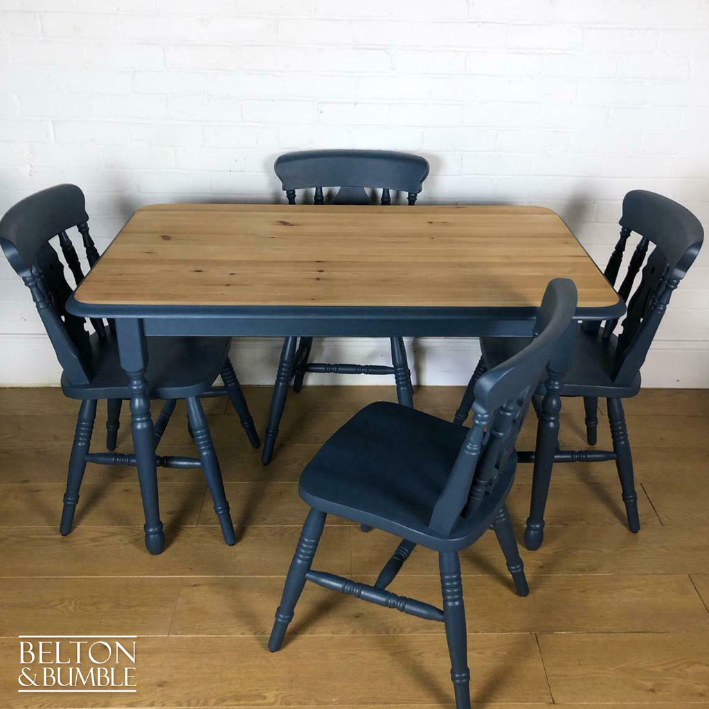 Pine Dining Table and Four Chair Set in Blue-Belton & Bumble