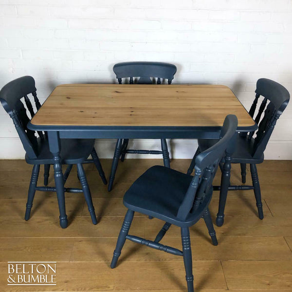 Pine Dining Table and Four Chair Set in Blue-Belton & Butler
