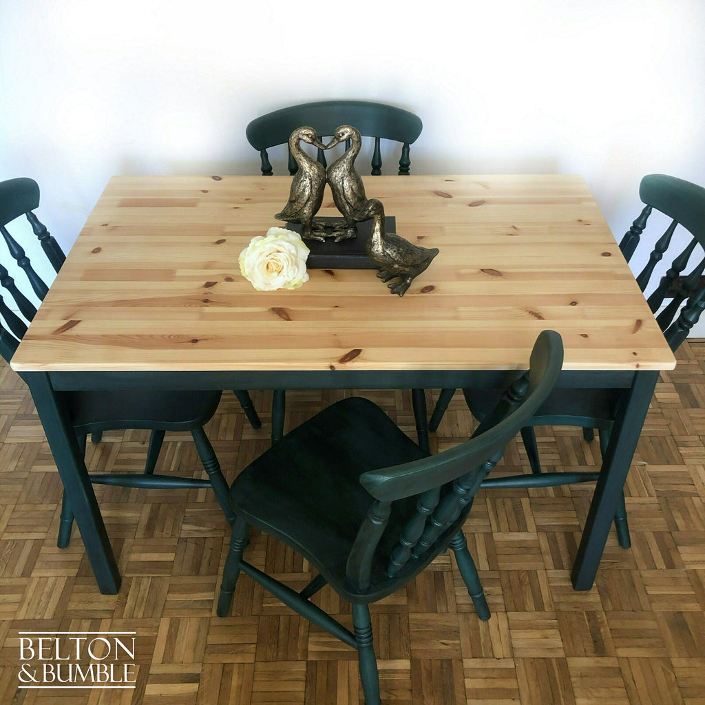 Pine Dining Table and Four Chair Set in Green-Belton & Bumble