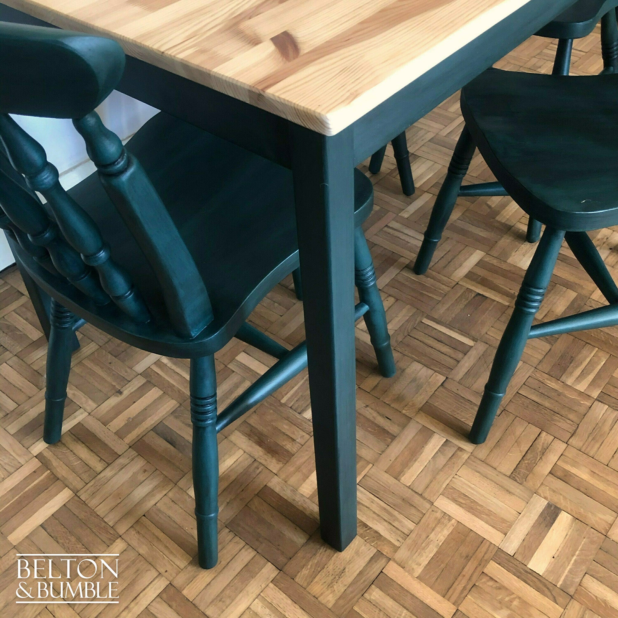Pine Dining Table and Four Chair Set in Green-Belton & Bumble