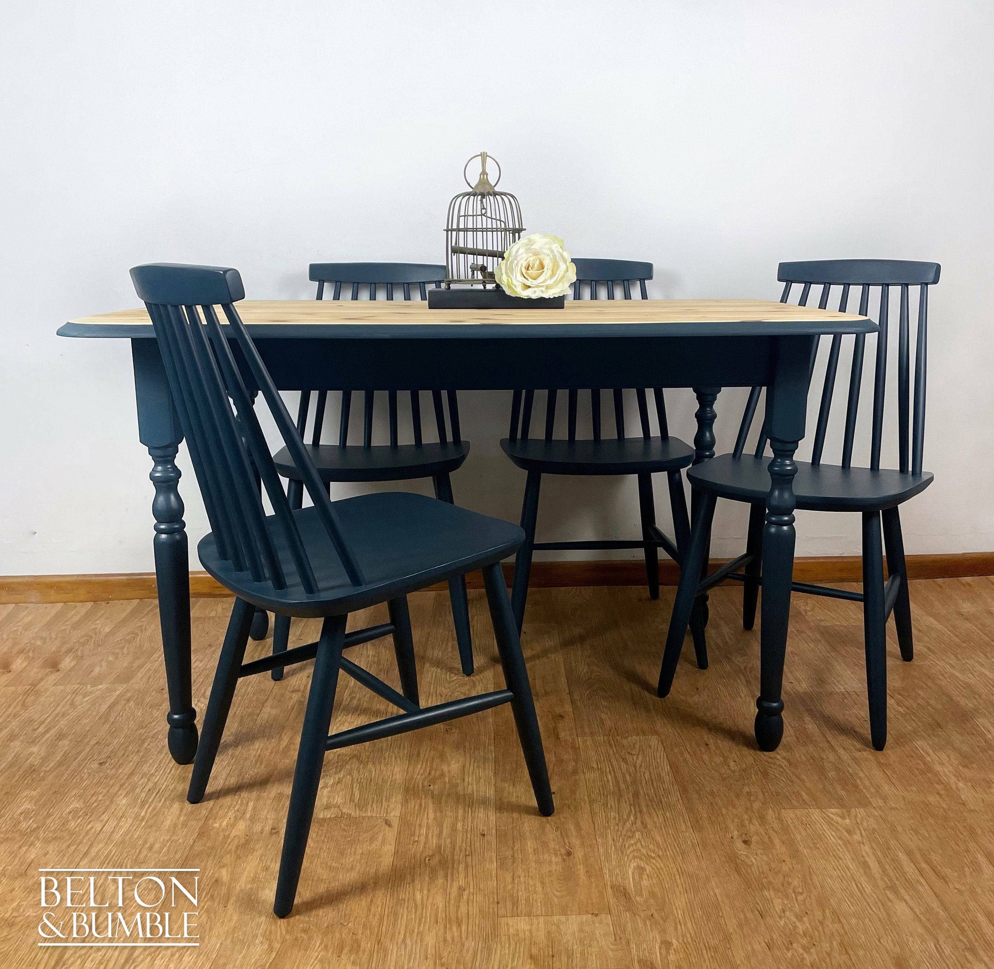 Pine Dining Table and Four Chair Set in Navy Blue-Belton & Bumble