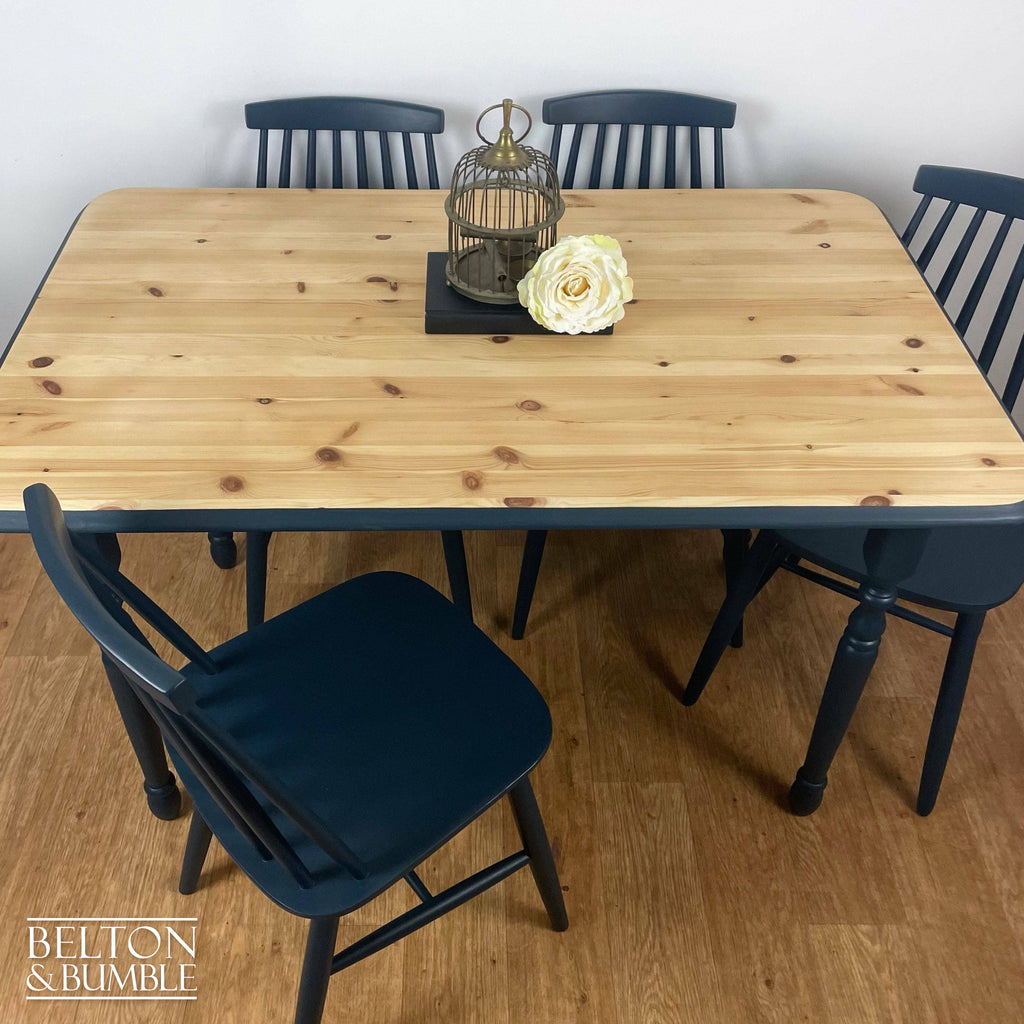 Pine Dining Table and Four Chair Set in Navy Blue-Belton & Bumble