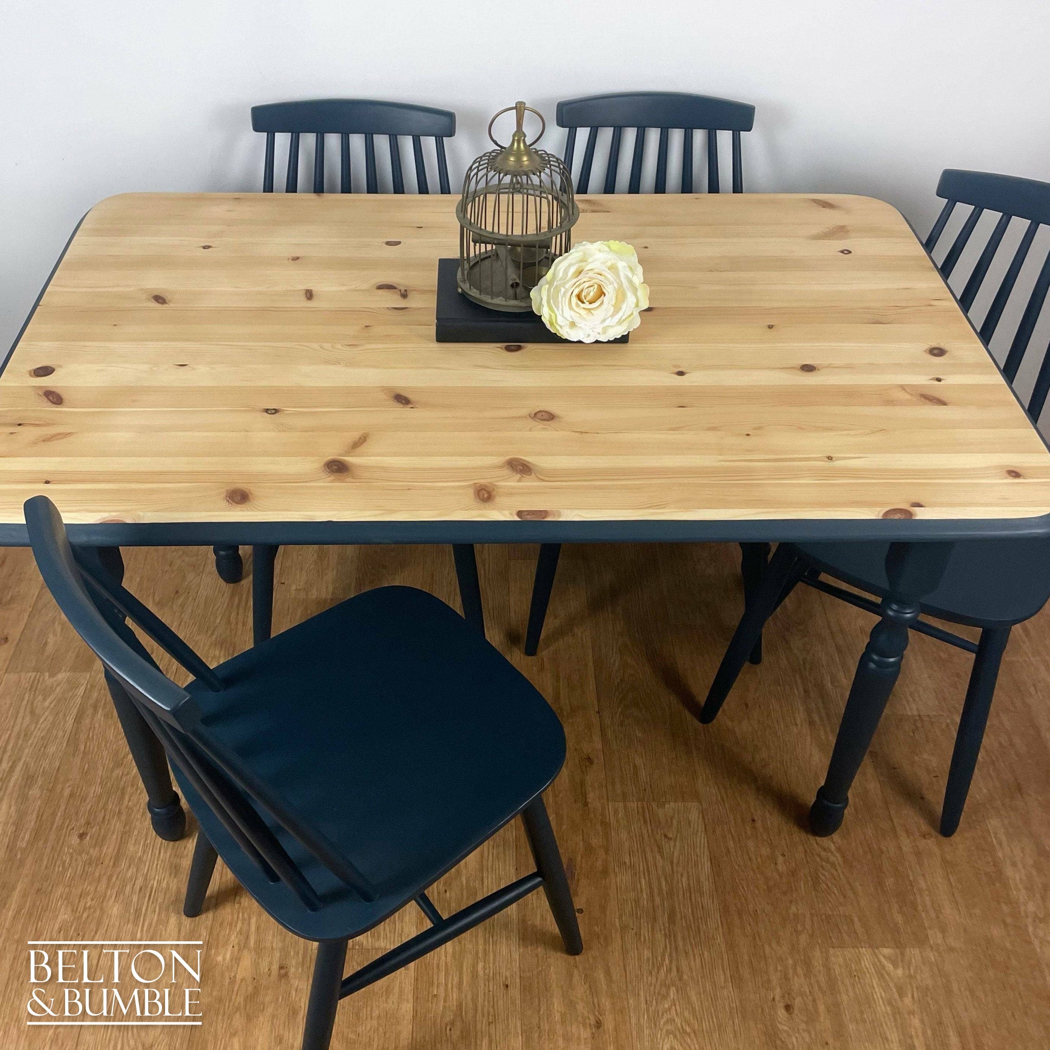 Pine Dining Table and Four Chair Set in Navy Blue-Belton & Bumble