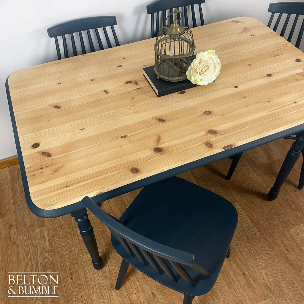 Pine Dining Table and Four Chair Set in Navy Blue-Belton & Bumble