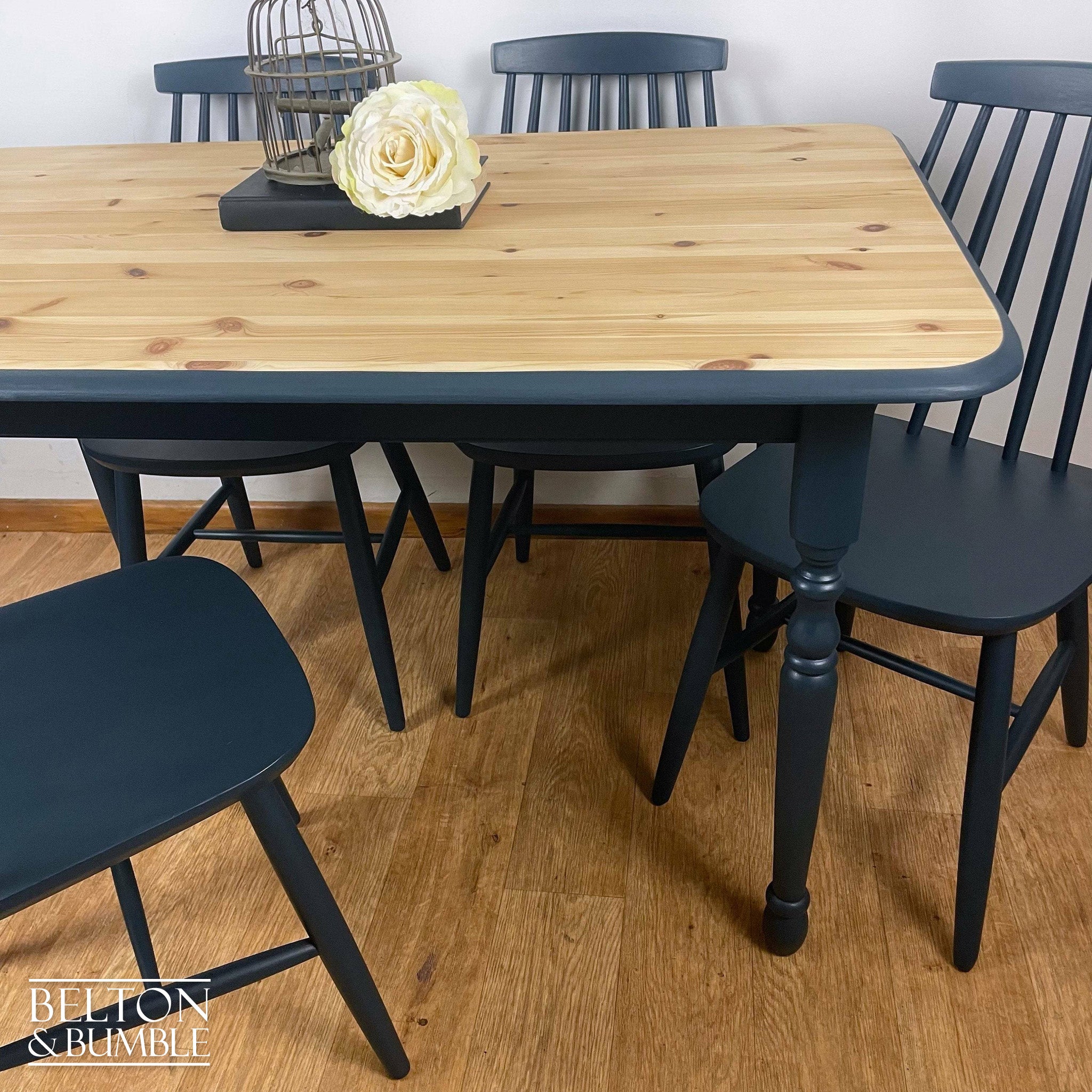 Pine Dining Table and Four Chair Set in Navy Blue-Belton & Bumble